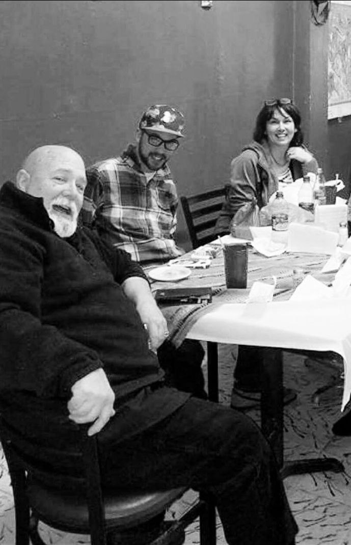 Black and white candid at a restaurant