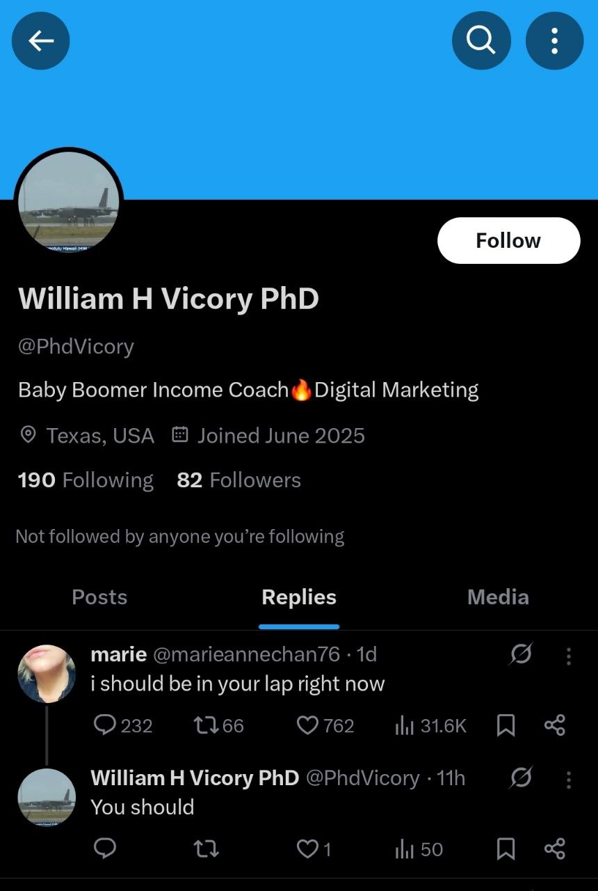 Evidence of William Vicory online cheating behavior
